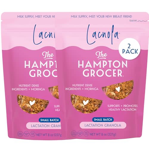 The Hampton Grocer Lacnola Lactation Granola, 2 pack - Healthy Granola for Breastfeeding Moms to Increase Milk Supply | Made from a Galactagogue Superfood Blend with Oats, Flax, Moringa, Almonds, Pumpkin Seeds & Coconut | Lactation Support, Lactation S...