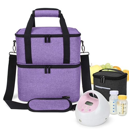 Luxja Breast Pump Bag with 2 Insulated Compartments for Breast Pump and Cooler Bag, Pumping Bag for Working Mothers (Fits Most Major Breast Pump), Purple - Bag Only