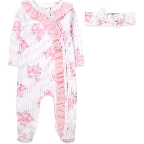 Baby Footie Bodysuit Headband or Hat 2 Piece Set – Christmas Thanksgiving Zip-Up Outfit,Holiday Pajamas for Infants