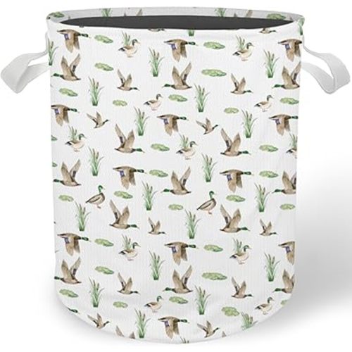 Mallard Duck Nursery Laundry Basket, Farmhouse Waterfowl Mallard Ducks Laundry Basket Hamper Waterproof Collapsible Clothes Toys Storage Bin for Bedroom Bathroom Kids Room, Toybox for Boys