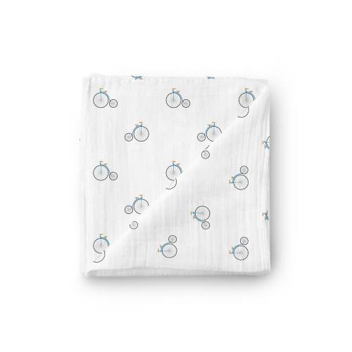 Luxury Swaddle Blanket Boy Bicycle Print, Soft Bamboo Cotton Blend Muslin Swaddle - Vintage Bicycles