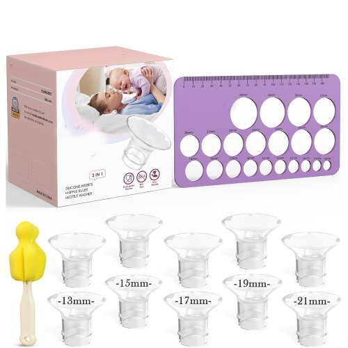 XIRQI Flange Sizing Kit for 24Mm Breast Pumps,10Pcs|13/15/17/19/21Mm Flange Inserts,Nipple Measurement Tool,Fit Electric&Manual Pumps,Soft Silicone,Comfortable Pumping