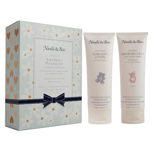 Noodle & Boo Baby Bath & Massage Gift Set – Includes 4 oz Newborn Hair & Body Wash & Super Soft Lotion, Hypoallergenic, Pediatrician-Tested, Dermatologist-Tested for Delicate and Sensitive Baby Skin