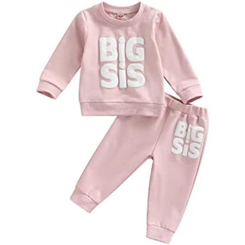 Baby Girl Sister Matching Outfit Long Sleeve Lil/Big Sis Letter Print Sweatshirt Top Pants 2Pcs Fall Winter Clothes