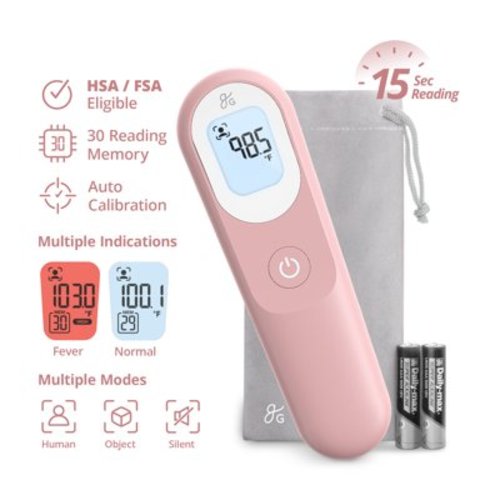 Greater Goods Digital Infrared Forehead Thermometer, Kids and Adults w Backlit Display, Blush Pink