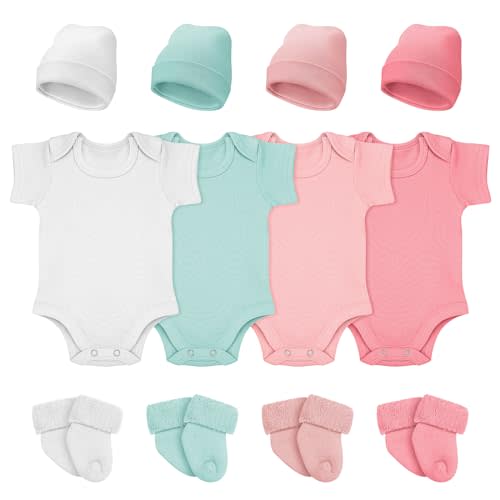 Glitopper 4 Pack Preemie Layette Set Premature Baby Bodysuit Preemie Clothes Hat Bodysuit Socks Set for NICU Newborns