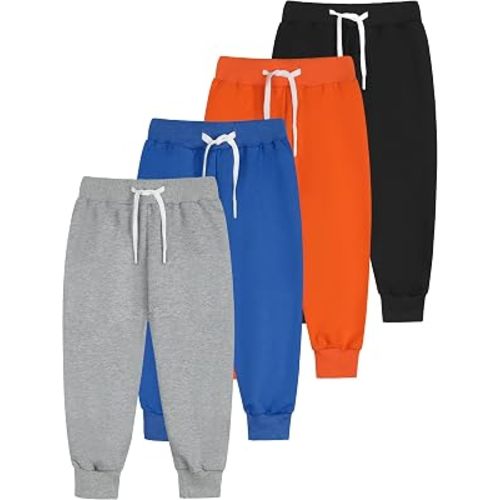 Resinta 4 Pack Toddler and Boys Joggers Sweatpants Cotton Kids Active Pants with Drawstring Casual Athletic Clothes