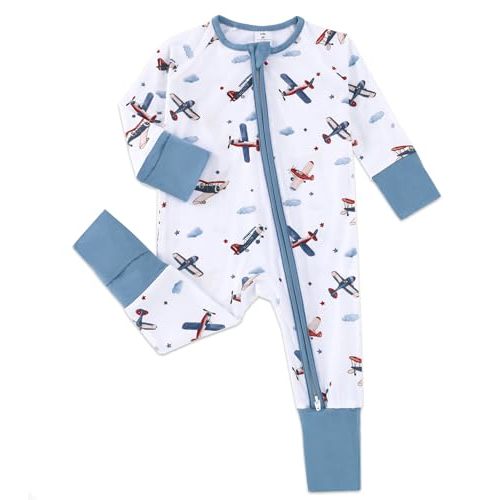 Baby Footless Pajamas with Mittens and Feet Cuffs Viscose of Bamboo Cartoon Infant Boys Girls Zipper Pjs Romper