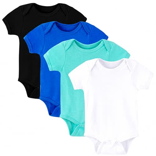 NMK 4-Pack Baby Bodysuits Pure Cotton Unisex Newborn Romper Short Sleeve | Infant Baby Onesie Soft Comfortable Seamless Romper Cute Essential Stretchy