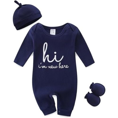Newborn Baby Girl Clothes Boy Onesies Ribbed Romper Coming Home Outfits Letter Print 0~3Months Bodysuit