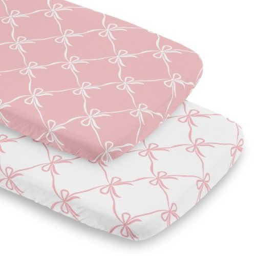 Sweet Jojo Designs Girl Baby Bassinet Fitted Sheets Set Ballerina and Ballet Bows Pink and White 2pc