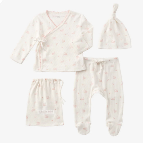 Pink Swan Print Organic Cotton Pointelle Layette 3 Pc Gift Set – Elegant Baby