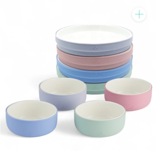 Kids Porcelain Mealtime Bundle | Normal Sleeves | 7.8" Plates + Bowls | 8 Pcs | Blush/Lilac/Sage/Misty Blue