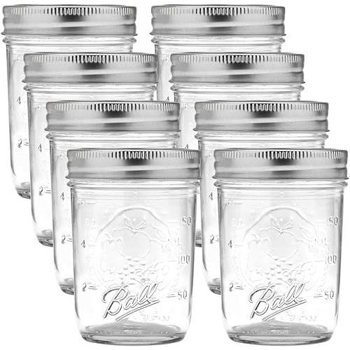 Ball Regular Mouth Glass Mason Jars with Lids and Bands, Used for Canning (Half Pint, 8 Ounce (Pack of 8))