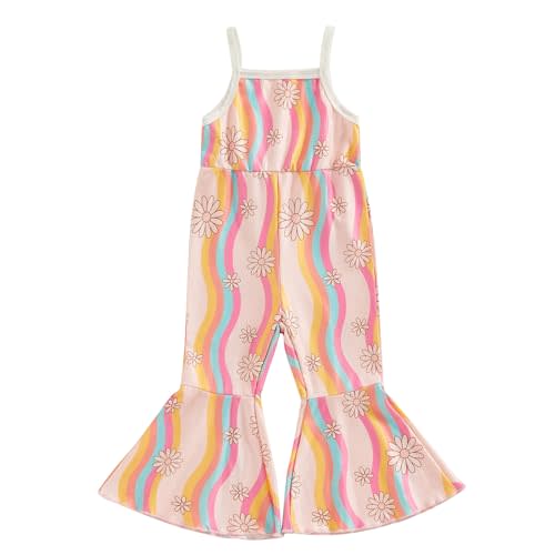 YOKJZJD Toddler Baby Girl Outfits Rainbow Daisy Bell Bottom Romper Jumpsuit Overalls Suspender Pants Leggings Summer Clothes