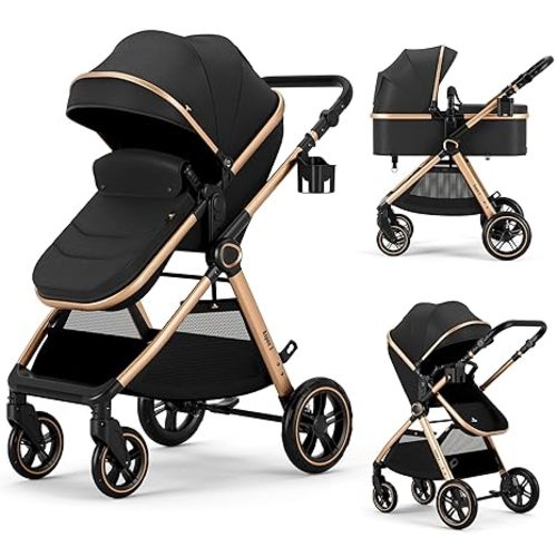 2 in 1 Baby Stroller, Convertible Bassinet Pushchair for Infants and Newborns 0-36 Months