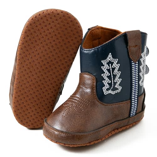 Jastore Leather Western Boots Cowboy Bootie Soft Sole Non-Slip Crib Shoes for Baby Infant Toddler