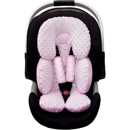 Pro Goleem Infant Car Seat Head Neck Body Support, Ultra-Soft Minky and Microfiber Car Seat Strap Pads, Perfect for Stroller, 2-in-1 Reversible, Girls, Pink