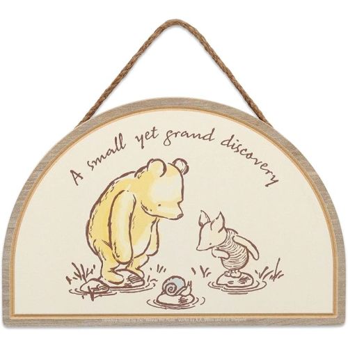 Disney Winnie the Pooh Small Yet Grand Wood Wall Decor - Classic Pooh and Piglet Sign for Nursery or Bedroom