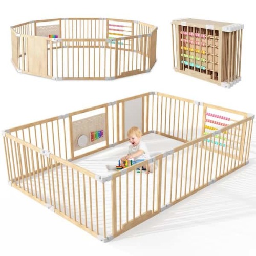 Wooden Baby Playpen Adjustable Size and Shape Foldable Baby Fence with Gate Kid Play Yard Wood Fired Outdoor Pizza Oven