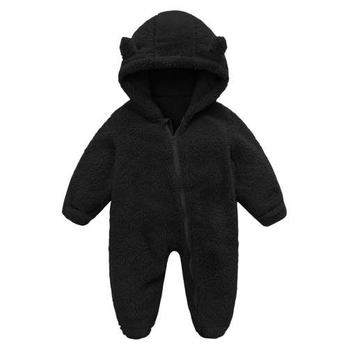 UMfun Newborn Baby Fleece Footie Snowsuit Winter Bunting Onesie Cartoon Warm Hooded Romper Jumpsuit Outfits For Girls Boys Black,6-9 Months