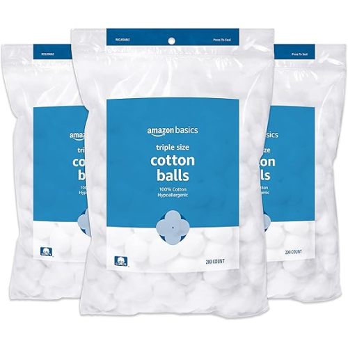 Amazon Basics Cotton Balls, 600 Count (3 Packs of 200) (Previously Solimo)