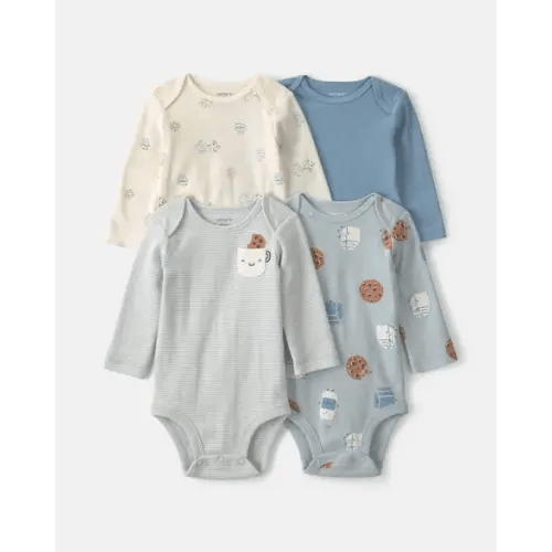 Baby Boy 4-Pack Milk & Cookies Long-Sleeve Multipack Bodysuits | Carter's