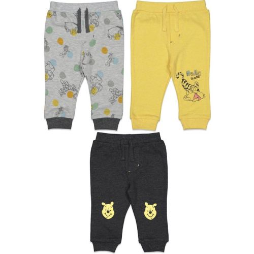 Disney Fairies Winnie the Pooh Eeyore Tigger Newborn Baby Boys 3 Pack Jogger Pants Gray/Yellow/White 0-3 Months