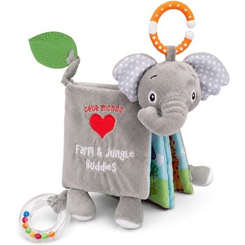 Elephant Baby Toy, Baby Toys 0-6 Months, Infant Toys 6-12 Months, Lovey Crinkle Books for Babies, Sensory Toys,Baby Teething, Baby Rattle,Touch Feel Soft Cloth Book, Baby Shower, Gifts for Boys Girls