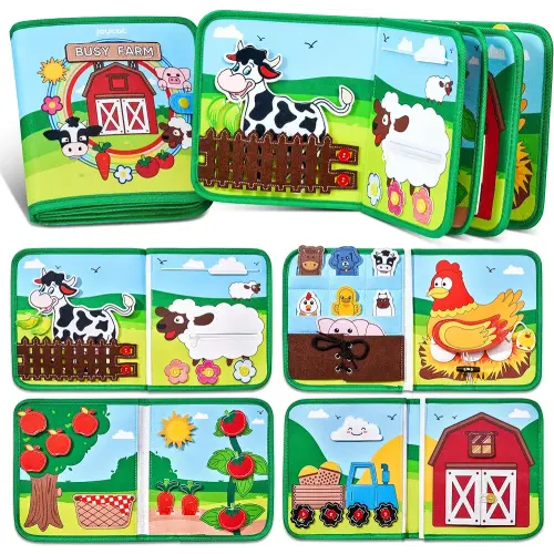 Farm Animal Busy Book for Toddlers Montessori Busy Board for 1 2 3 4 Year Old Boy Girl Birthday Gift - Quiet Activity Book with Life Skills, Cognition, Sorting, Matching - Autism Sensory Toy