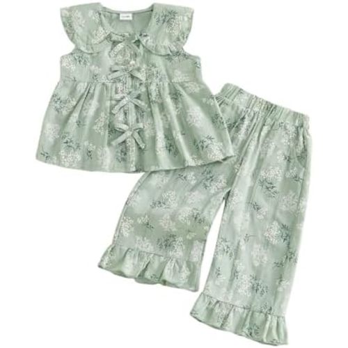 Toddler Baby Girl Clothes Sleeveless Floral Ruffle Tank Tops and Long Pants Summer Outfits for Little Girls