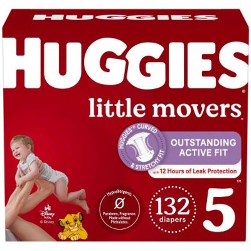 Huggies Little Movers Diapers - Size 5 - 132ct: 27+ Lbs, Wetness Indicator, Elastic Stretch Sides, Leak Guards
