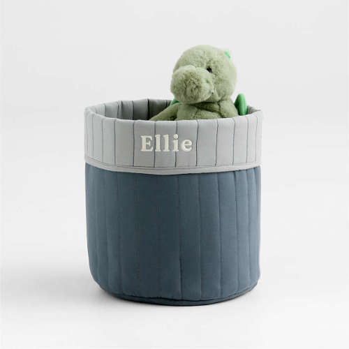 Quilted Quarry Blue Reversible Shelf Storage Bin