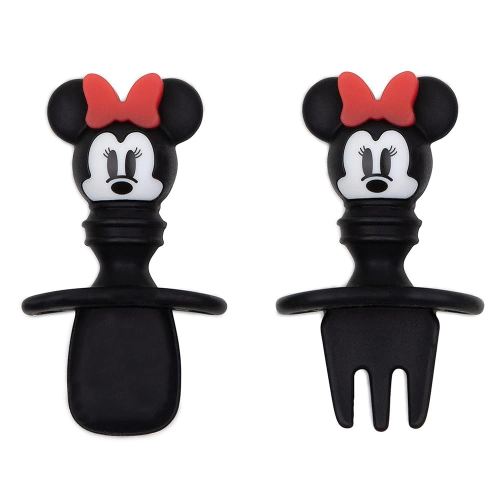 Bumkins Disney Baby Utensils Set, Chewtensils Silicone Spoons for Dipping, Self-Feeding, Baby Led Weaning, Trainer Learning, First Stage Eating, Soft Fork and Spoon, Babies 6 Months, Minnie Mouse