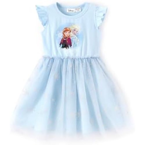 Disney Princess Frozen Elsa Minnie Stitch Toddler Girl Tulle Tutu Dress Ruffle Sleeve Mesh Summer Birthday Party Clothes 2-9Y