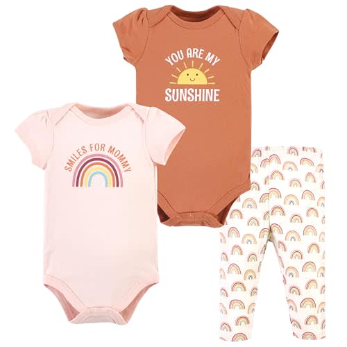 Hudson Baby Unisex Baby Cotton Bodysuit and Pant Set, Sunshine Rainbows Short-Sleeve, Newborn