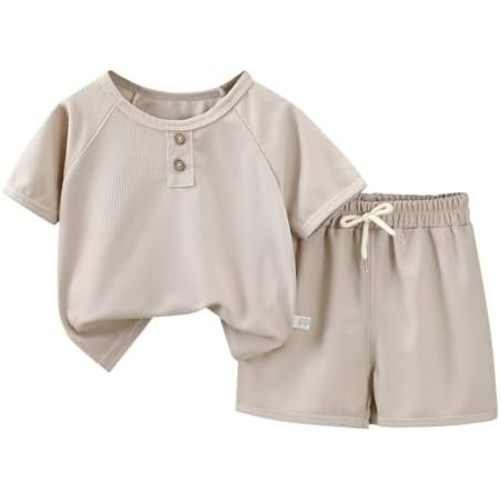 Toddler Boys 2 Piece Tshirts Shorts Sets Loose Fit Soft Tees Tops Athletic Drawstring Shorts Summer Outfits Basic