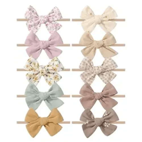 doboi 10PCS Baby Girls Headbands Hair Bows Nylon Cotton Linen Hairbands Fine Handmade Hair Accessories for Newborn Infant Toddlers Little Girls-Embroidered Flower
