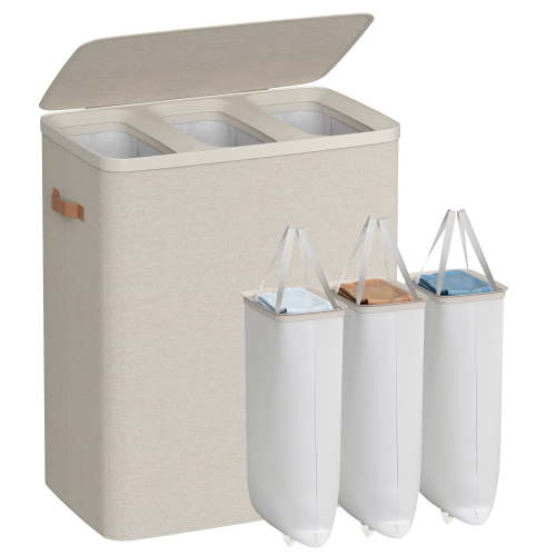 SONGMICS, Laundry Hamper, 50.2 Gal 3-Compartment Basket with Lid