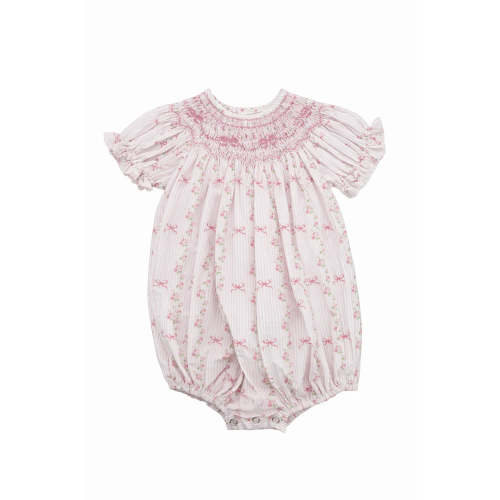 Britney Pink Floral Stripe Bow Smocked Bubble – Livi Littles