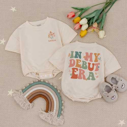 Custom Name In My Debut Era Retro Natural Baby Romper, Happy Birthday Outfit, One Birthday Era Baby, Baby Shower Gift, New Coming Outfit