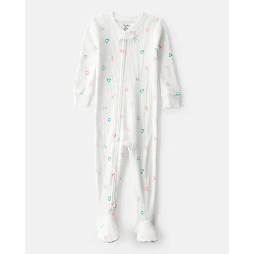 Baby Girl Heart Cotton Snug Fit 2-Way Zip Footie 1-Piece Pajamas - White | Carter's
