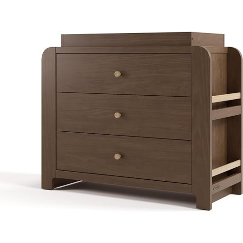 Graco Read-with-Me 3 Drawer Chest with Bookshelves and Removable Changing Topper (Hazelnut with Driftwood) - GREENGUARD Gold Certified, Nursery & Kids' Bedroom Wood Chest with Spacious Storage