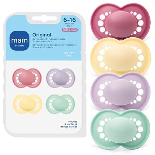 MAM Original Baby Pacifier 6-16 Mths, Skin Soft Silicone Nipple, 4 Pack