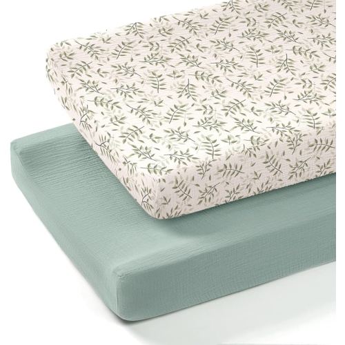 lulumoon Muslin Changing Pad Cover: 2-Pack Soft Breathable Cotton Boho Neutral Print for Baby Girls Boys - Nursery & Baby Shower