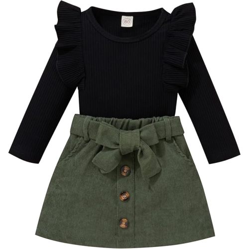 Hnyenmcko Toddler Baby Girl Clothes Set Long Sleeve High Neck Knit Shirt Sweater Tops Plaid Skirt Set Fall Winter Outfits