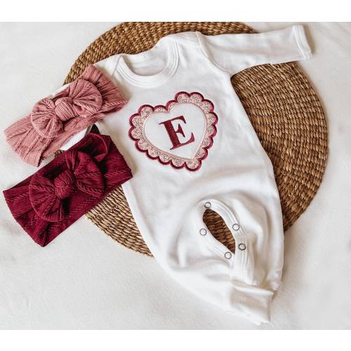 Personalized Valentine's Day Baby Romper: Embroidered Heart Initial
