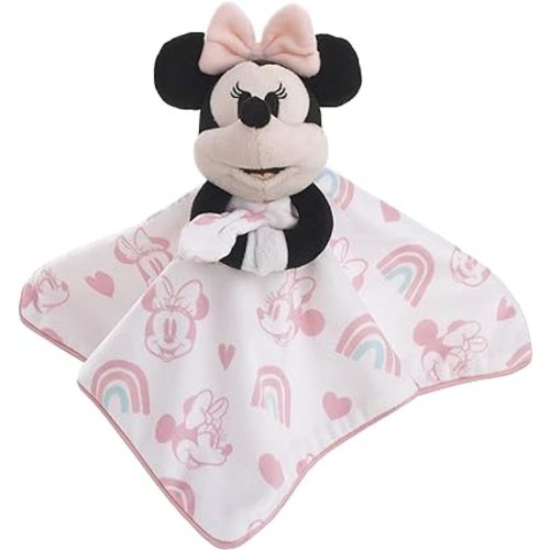 Disney Minnie Mouse White, Pink, and Aqua Rainbow and Heart Lovey Security Blanket