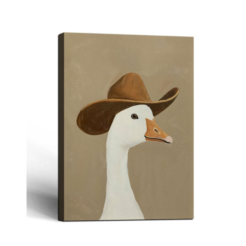 Ophelia & Co. Framed Vintage Silly Goose Cowboy Hat Farmhouse Gallery Funny Animal Wall Art Decor Canvas Print Picture Poster Country Boy Room Bedroom Living Room Studio Bathroom Decor 16X24 Inch Ready To Hang | Wayfair