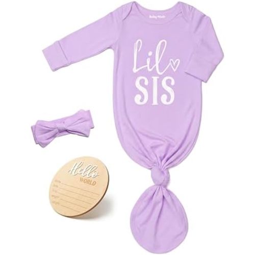 Little Baby Sister Newborn Girl Outfit, Cute Knotted Gown 0-3 Month Soft Infant Going Home Sleepers